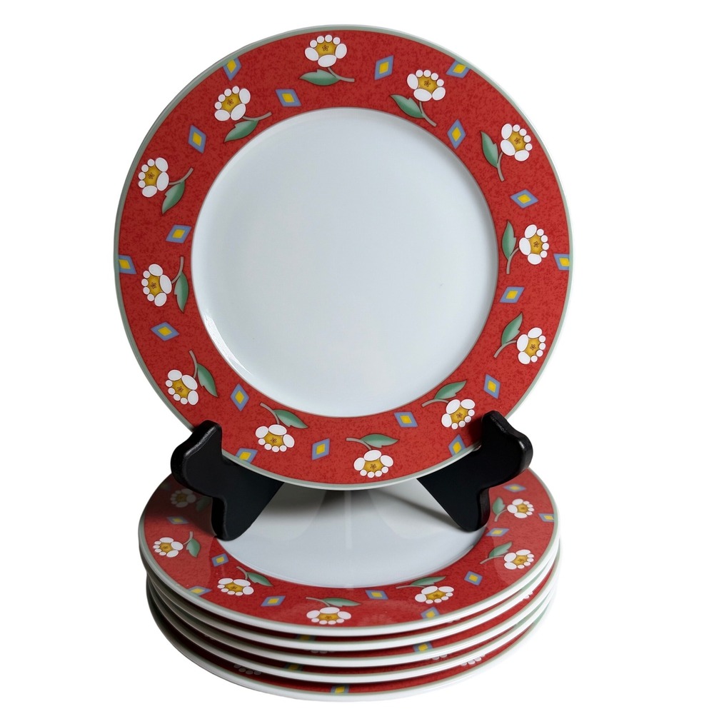Villeroy & Boch Ava Red Switch 1 Salad Plates Set of 6 Porcelain Floral